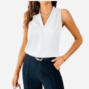 Calvin Klein White V-Neck Sleeveless Top